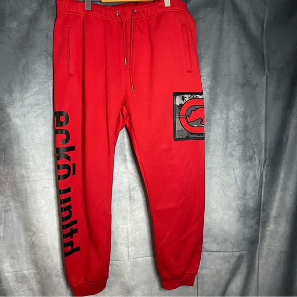 Ecko Unltd Sweatpants Size 2XL Red Fleece Hip Hop Jogger Pants Street Wear - Picture 1 of 12